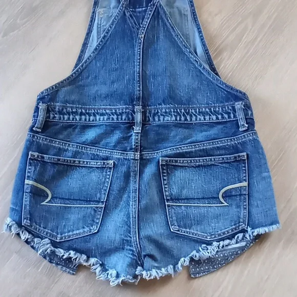 American Eagle Outfitters AEO Shortalls Blue Denim Handkerchief Pockets - Picture 3 of 10